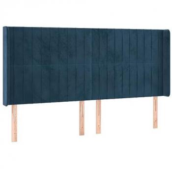 Cabecero con orejas de terciopelo azul oscuro 163x16x118/128 cm