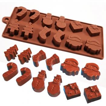 Molde Horneado Silicona 6 Formas Navidad Chocolate Tarta Hielo Gelatina Fondant - Marrón, 6 figuras navidad