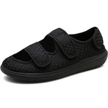 Sandalias Mujer Hombre Zapatillas de Estar por casa Zapatos Diabéticos Respirable Zapatillas Ortopédica para ensanchar Ajustable Cómoda Artritis Edema Zapatos hinchados Negro 42EU