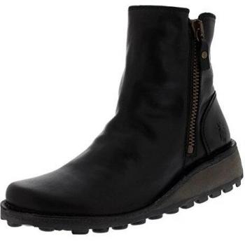 Mong 944 Black Leather Women's Ankle Boots with Double Zip