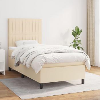 Cama box spring suave con colchón de tela color crema 90x190 cm