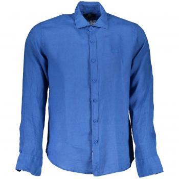 La Martina Blue Linen Shirt - M, Casual Shirt, Male, Blue, Size: M, Blue Linen Shirt, Regular Fit, Long Sleeves