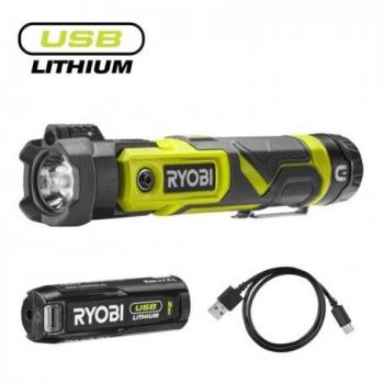 Linterna Orientable Ryobi RLP4-120G 4V USB Lithium 640 Lúmenes con Batería de 2,0Ah y Cargador Incluido