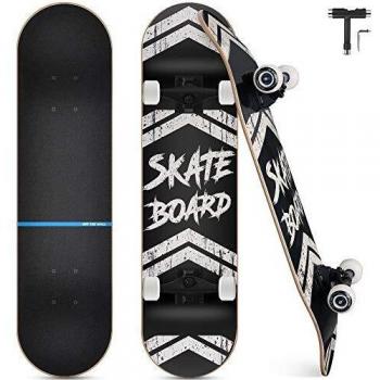 Skateboard Completo, Funxim Tabla de Skateboard 31 x 8 Pulgadas 4 Ruedas 7 Capas Madera de Arce Doble Patada Rueda Completa para Monopatín Skateboard para Principiantes Hombres y Mujeres Jóvenes Niños