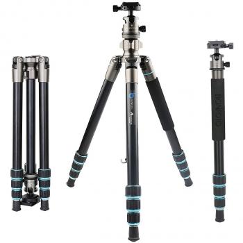 BONFOTO B674A aleación de Aluminio portátil cámara Ligera Tripod Monopod con Cabeza de Bola para DSLR, Gris Bronce