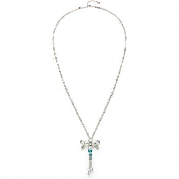 UNO de 50 Sterling Silver Plated Long Necklace with Green Artisan Crystal Dragonfly