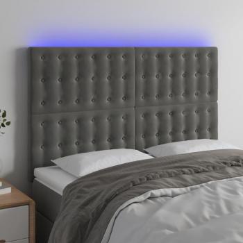 Cabecero LED Terciopelo Gris Oscuro 144x5x118/128 cm con luces LED