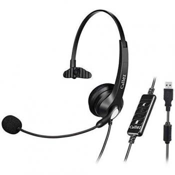 Auriculares USB PC con Micrófono Cancelación de Ruido y Controles de Audio, Cascos PC para Business UC Skype Softphone Ordenador Oficina Centros de Llamadas, Voz Cristalina, Super Ligero y Cómodo