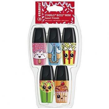Marcador fluorescente STABILO BOSS MINI SWEET FRIENDS - Pack con 5 colores - Edición Limitada