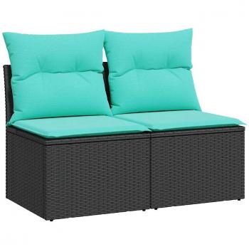 2-Piece Black Poly Rattan Garden Sofa Set with Cushions and Acacia Frame