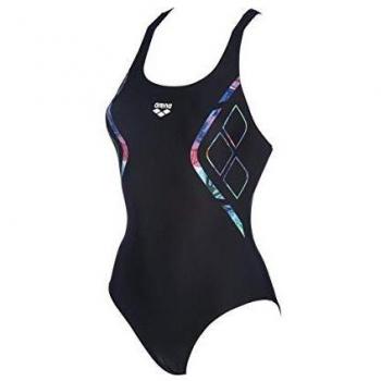 ARENA Bañador 1P Reflected Simmetry V Back Traje De Baño, Mujer, Black/Neon Blue, 38