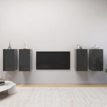 Mueble de TV vidaXL 4 uds aglomerado gris brillante 30,5x30x60 cm
