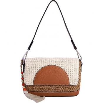 Bolso de hombro Don Algodón Adriana en color natural con cierre de cremallera