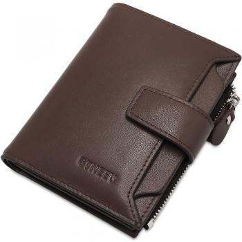 Cartera Hombre Cuero RFID Bloqueo BTNEEU Billetera Piel Hombre con Bolsillo de Moneda, Carteras Hombre Cremallera con 18 Ranura para Tarjeta, Pequeño Hombre Monedero de Piel con Caja de Regalo
