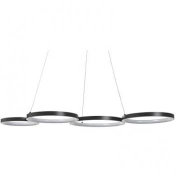 Lámpara Colgante Moderna de Aluminio Negro con 4 Anillos y Luz LED Integrada - Diseño Glamour para Comedor, Dormitorio y Sala de Estar