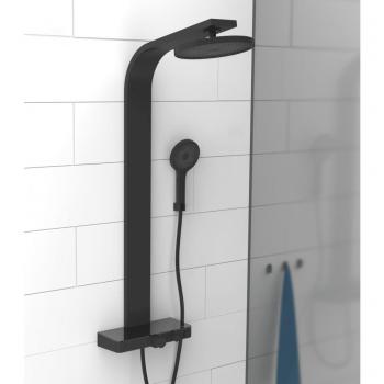 Ducha con bandeja y termostato Schütte Samoa Rain negro mate