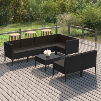vidaXL 8-Piece Black Synthetic Rattan Garden Lounge Set with Cushions