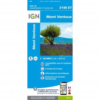 Mapa Mont Ventoux 1:25,000 - Compatible con GPS, Curvas de nivel, Información turística, Itinerarios de Gran Ruta