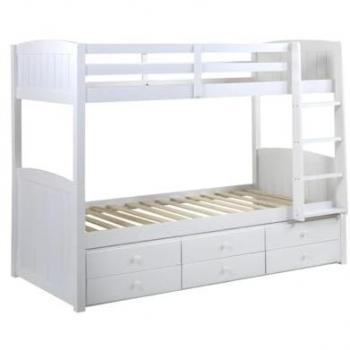 Cama litera separable ANCHISE - 90x190cm - Con compartimentos de almacenamiento - Lacado blanco