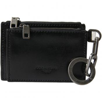 Dolce & Gabbana Black Leather Zip Logo Keyring Coin Purse Wallet