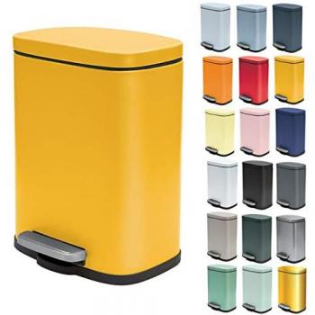 Papelera con Pedal Akira 5L de Acero Mate Amarillo Sol, Cierre Amortiguado y Cubo Interior