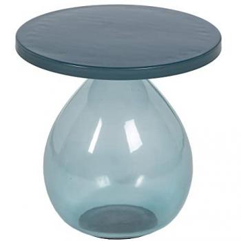 Mesa Auxiliar de Cristal Azul y Metal 40 x 40 x 39,7 cm