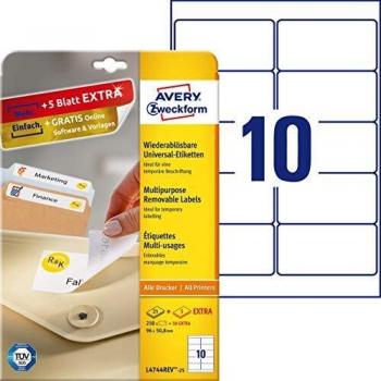 Avery España L4744REV-25 - Etiquetas Blancas Removibles, 99.1 X 57 Mm, 25 Hojas