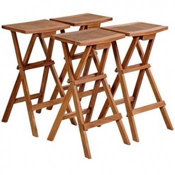 vidaXL Madera Teca Maciza 4X Taburetes Plegable Bar 40x35x75 cm Asiento Banco