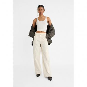 Stradivarius Adjustable Cargo Trousers - Ecru