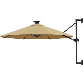 Parasol de pared con LEDs y poste de metal 300 cm taupé
