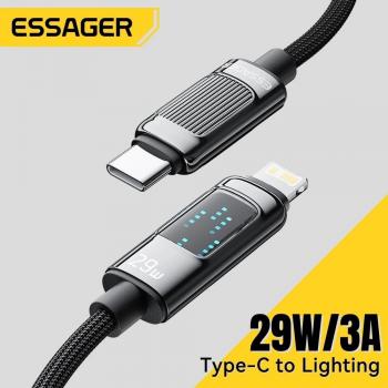 Cable USB Tipo C ESSAGER 29W para iPhone 14, 13, 12, 11 Pro Max, Xs, 8, 7 - Carga Rápida y Cable de Datos para iPad Air - Long