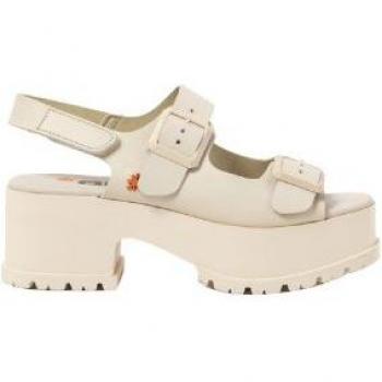 Sandalias de piel para mujer Art 1821 beige con altura de tacón de 6 cm