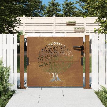 Corten Steel Garden Gate with Tree Design 105x105 cm