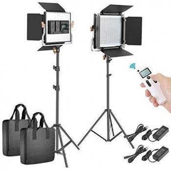 Neewer 2 Paquetes Avanzado 2,4G 480 LED Video Luz Kit Iluminación Fotografía Panel LED Bicolor Regulable con Pantalla LCD Control Remoto Inalámbrico Soporte Luz para Fotografía
