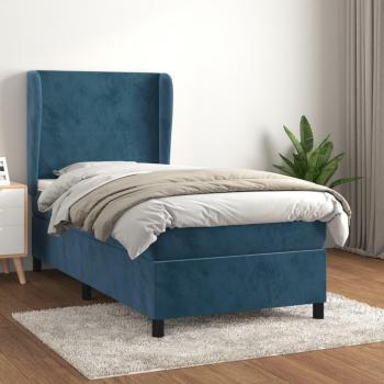 Cama box spring suave con colchón terciopelo azul oscuro 80x200 cm