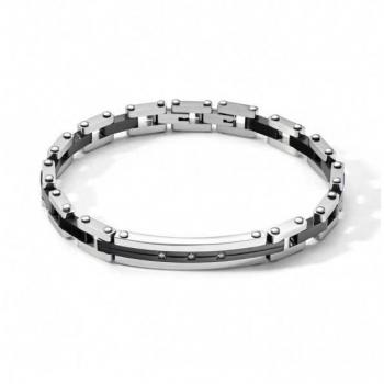 Pulsera Hombre Comete Zip UBR 1037 Acero Bicolor Negro y Plata con Circonitas