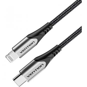 Cable USB 2.0 Tipo-C a Lightning Vention TACHH / USB Tipo-C Macho - Lightning Macho / Hasta 27W / 480Mbps / 2m / Gris y Negro
