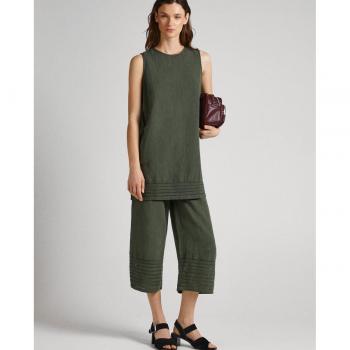 Pepe Jeans Feva Pantalón Ancho Culotte Verde con Detalles Calados para Mujer