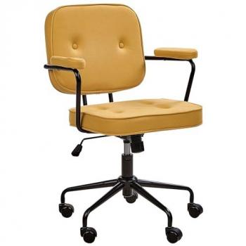 Silla de oficina giratoria de piel sintética amarilla con altura ajustable y reposabrazos Pawnee
