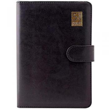 5 Year Undated Leather Look A5 Week To View Padded Diary Black