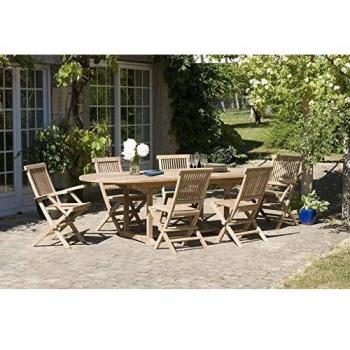 Mesa de jardín ovalada extensible de madera de teca para 8/10 personas, dimensiones 180/240 cm x 100 cm x 75 cm