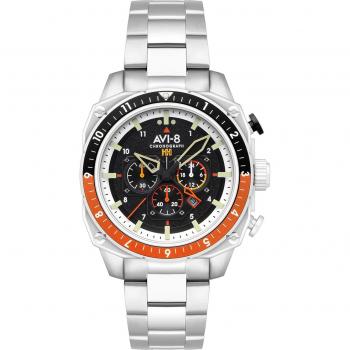 AVI-8 Hawker Hunter Raven Black AV-4100-11 Men's Watch with Dual Time Chronograph, Raven Black Dial, Quartz Movement