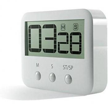 PINGKO Temporizador digital de cocina, dígitos grandes, alarma fuerte, respaldo magnético, soporte, contador y temporizador de cuenta atrás máximo de 99 minutos 59 segundos, color blanco