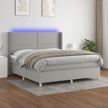 Cama box spring con colchón de muelles y luces LED en tela gris claro 160x200 cm