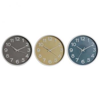 Reloj de Pared Home ESPRIT 30 cm PVC Azul Blanco Rosa Mostaza (3 Unidades)