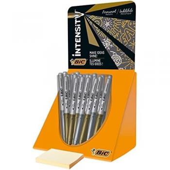BIC Intensity - Rotuladores Permanentes de Punta Cónica Media - Oro y Plata, Pack expositor de 24 unidades