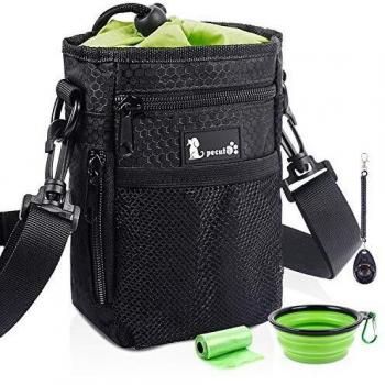 Pecute Bolsa de Entrenamiento para Perros, Bolsa Premios Perro Resistente al Agua con Dispensador de Bolsa Caca y Tazón Plegable, Clickers de Entrenamiento, 3 Formas de Vestir