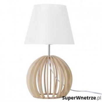 Lámpara de mesa moderna escandinava Samo, base de madera clara y pantalla de tela blanca