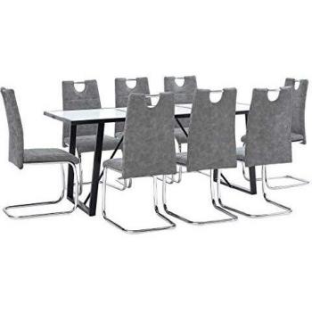 vidaXL Juego de Comedor 9 Piezas de Cuero Sintético Mobiliario Decoración Interior Casa Hogar Robusto Duradero Resistente Funcional Práctico Útil Gris