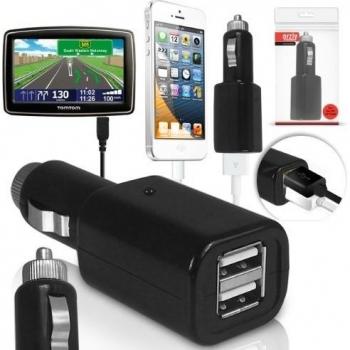 ORZLY® - iPhone Compatible Cargador con DOBLE USB para Coche - Cargador Eencendedor para Carga de DOS Dispositivos USB dentro de la misma toma del encendedor de su coche. - Universal Fit